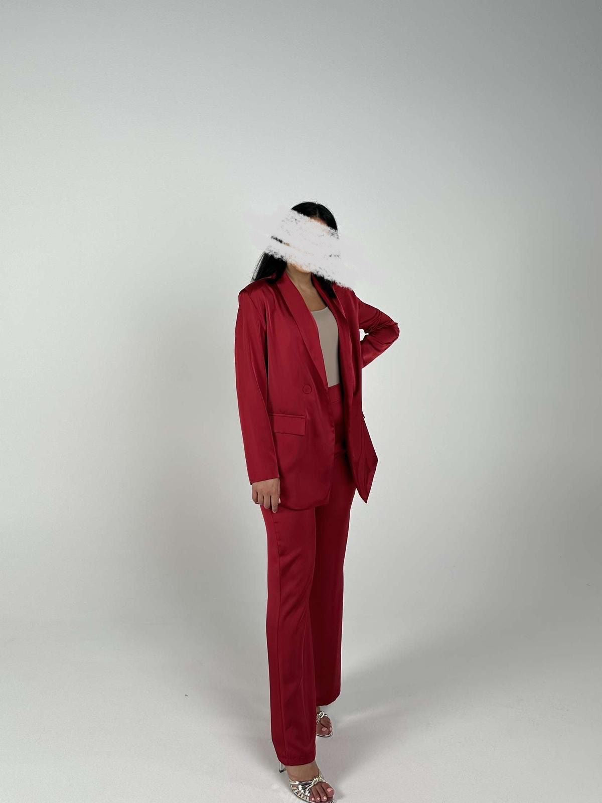 Red luxurious satin suit