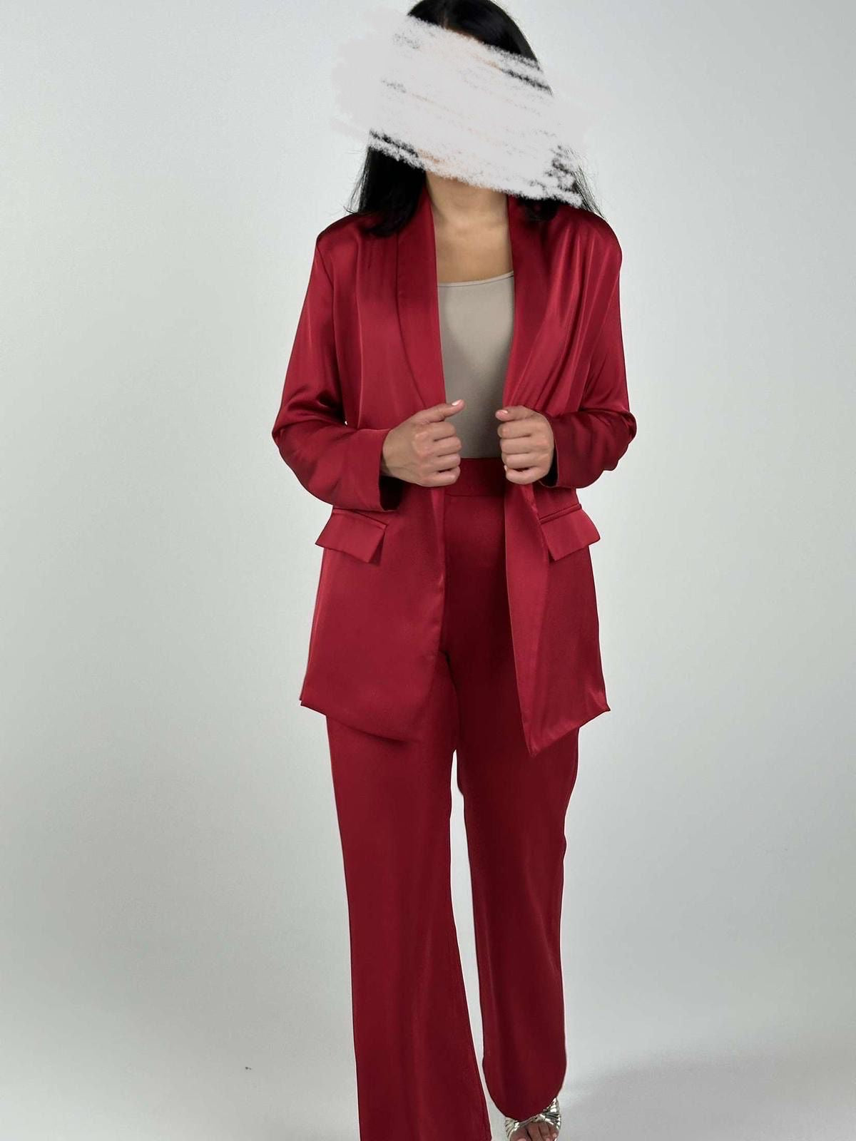 Red luxurious satin suit
