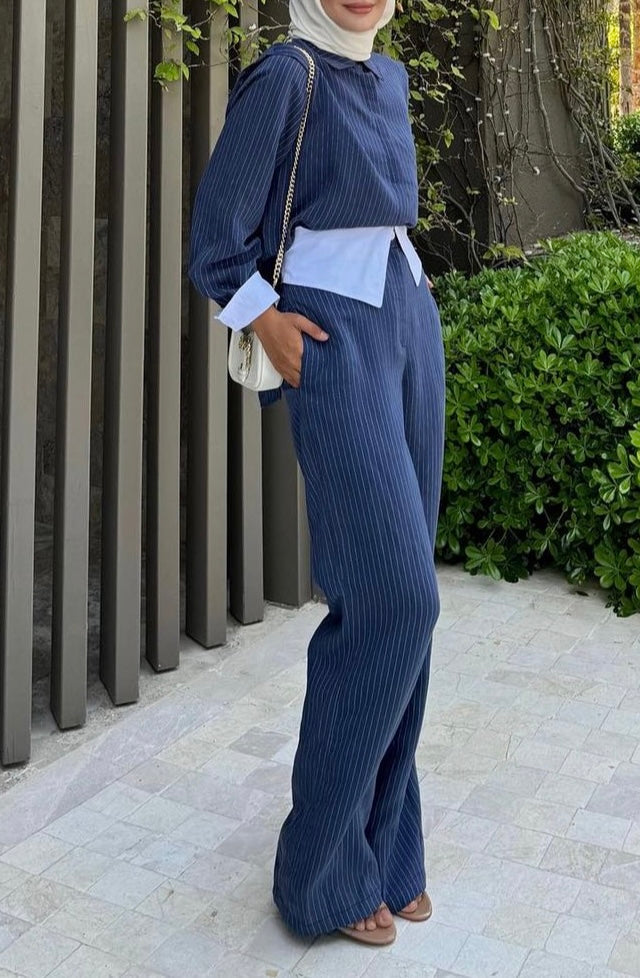 Navy striped casual set π