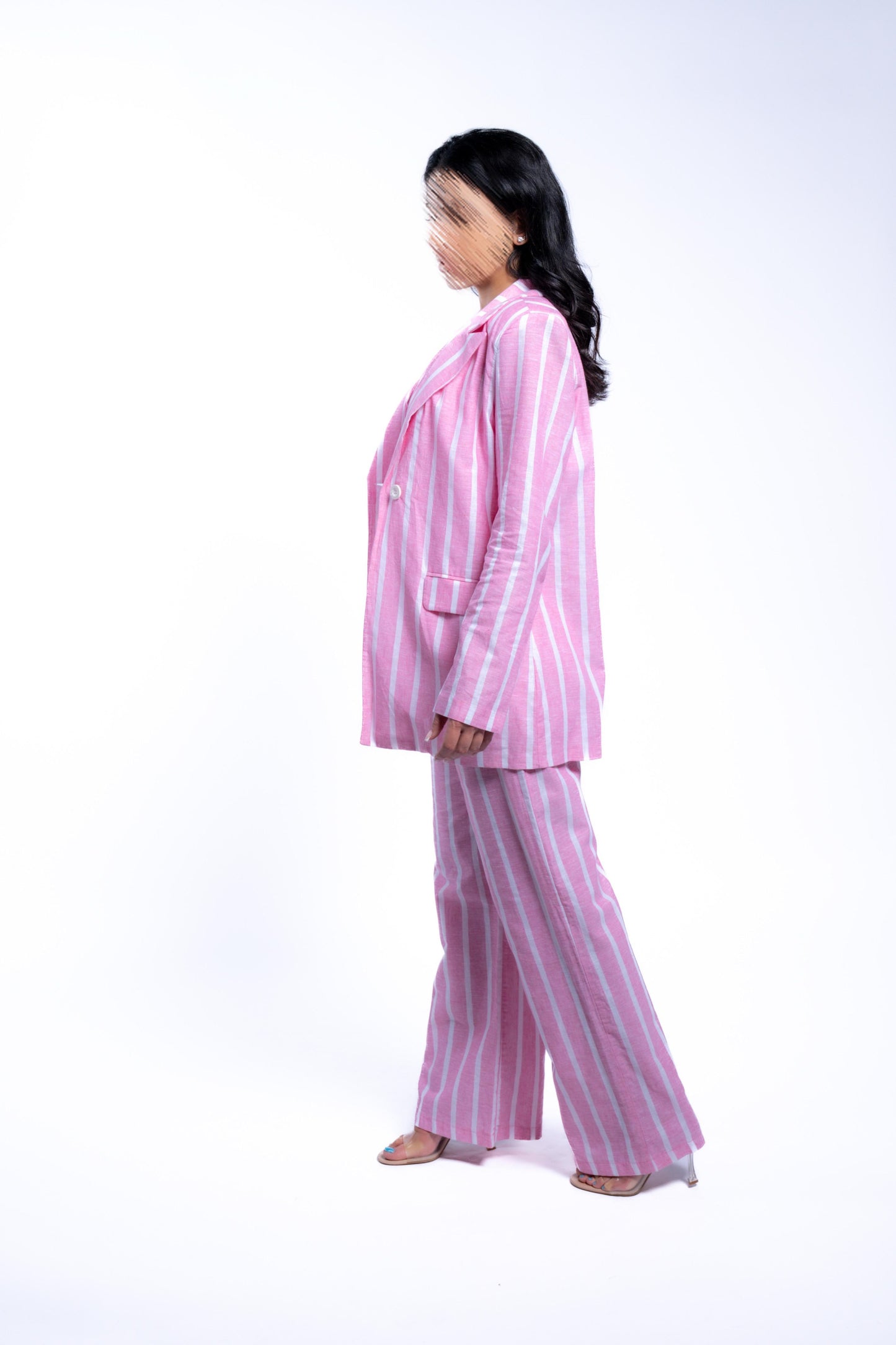 Summer Linen Striped suit in baby pink✨