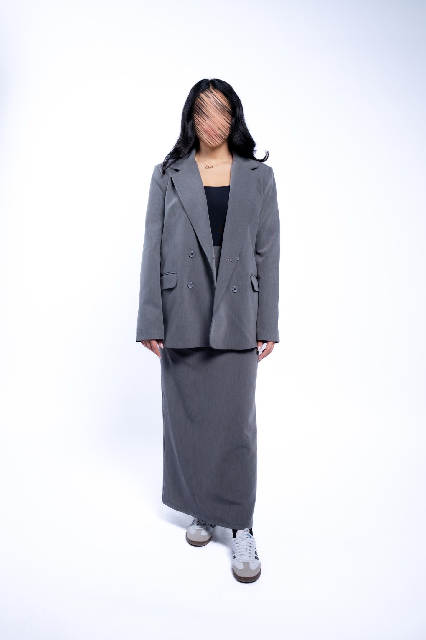 Trendy oversized grey skirt suit 🩶