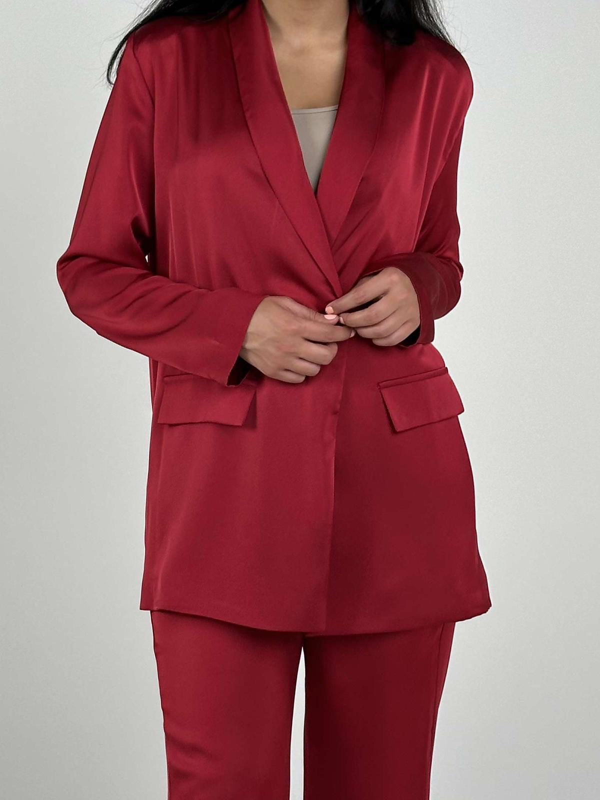Red luxurious satin suit