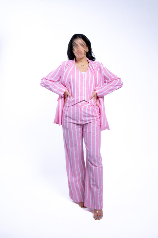 Summer Linen Striped suit in baby pink✨